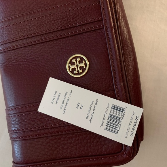 tory burch maroon tiny clutch +cross body chain - Picture 4 of 5